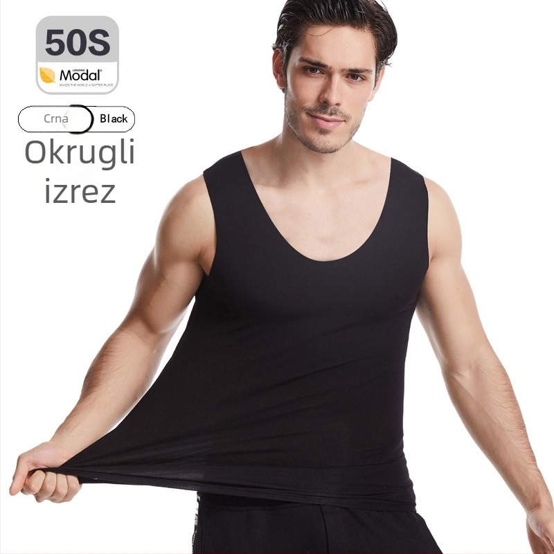 Muški modal bezšivna potkošulja, velika veličina, osnovni sloj za fitness, bijela ili crna