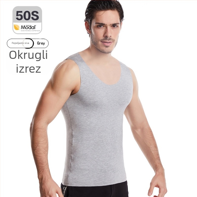Muški modal bezšivna potkošulja, velika veličina, osnovni sloj za fitness, bijela ili crna
