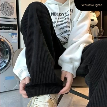 Muške corduroy hlače za proljeće i jesen, modernog kroja, ravne, opuštene široke nogavice, američki retro stil, casual sportske hlače