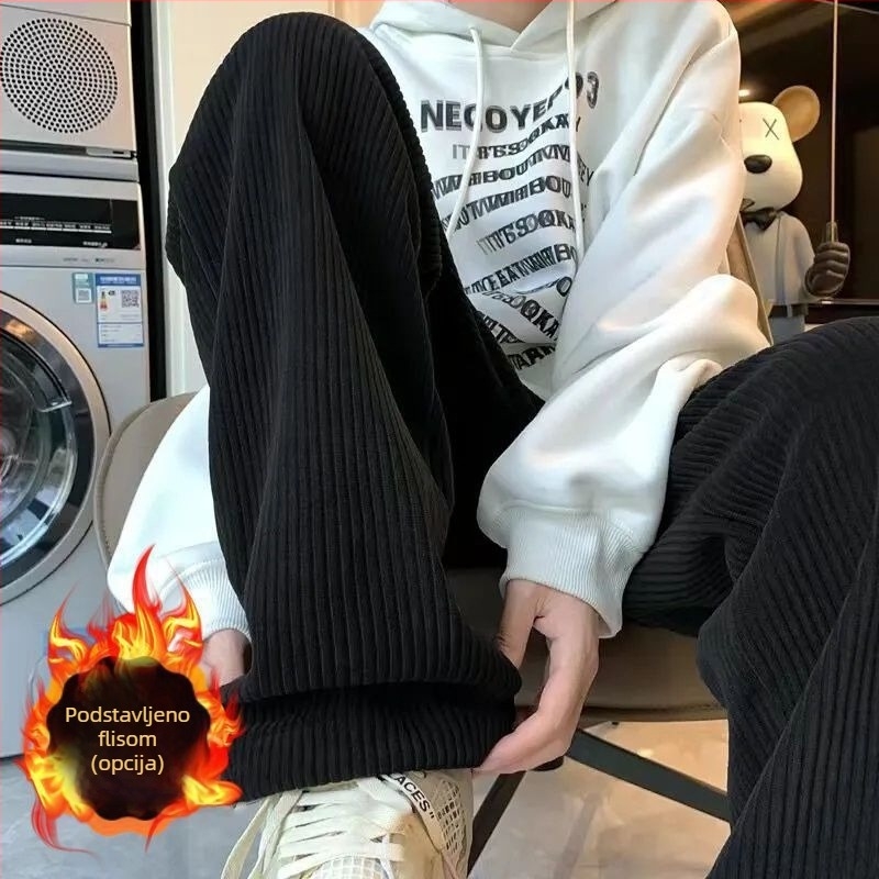 Muške corduroy hlače za proljeće i jesen, modernog kroja, ravne, opuštene široke nogavice, američki retro stil, casual sportske hlače