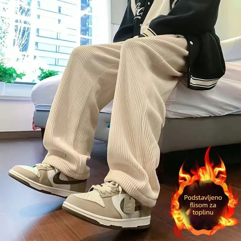 Muške corduroy hlače za proljeće i jesen, modernog kroja, ravne, opuštene široke nogavice, američki retro stil, casual sportske hlače