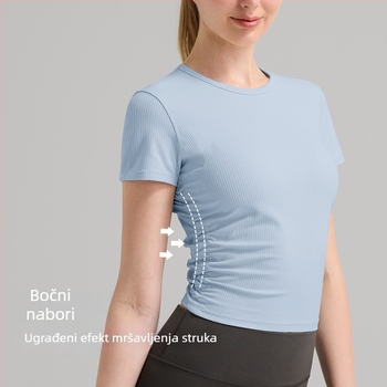 RUNA PULSE Ženska majica za jogu - brzo sušenje, uski kroj struka, kratki rukavi, dužina do bokova, za trčanje