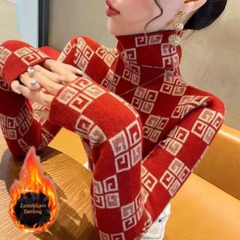 Ženska dvostruko baršunasta baza majica, deblja za jesen-zimu, visok ovratnik, slim fit, dugi rukavi, topla unutarnja gornja odjeća