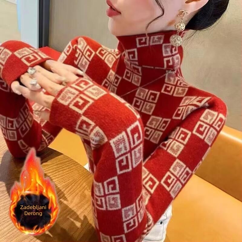 Ženska dvostruko baršunasta baza majica, deblja za jesen-zimu, visok ovratnik, slim fit, dugi rukavi, topla unutarnja gornja odjeća