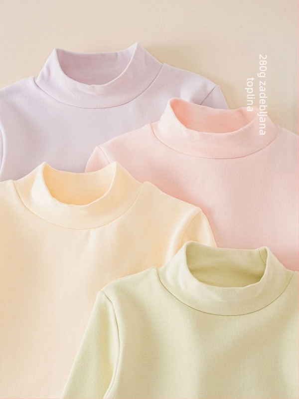 Unisex dječji pamukasti top s polu-visokim ovratnikom, jednobojan, dugi rukav, korejski stil, jesen i zima