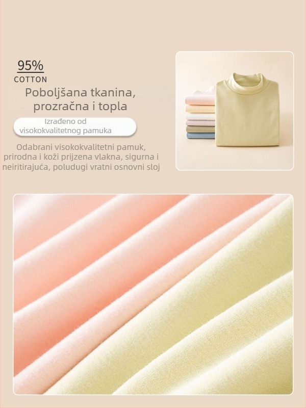 Unisex dječji pamukasti top s polu-visokim ovratnikom, jednobojan, dugi rukav, korejski stil, jesen i zima