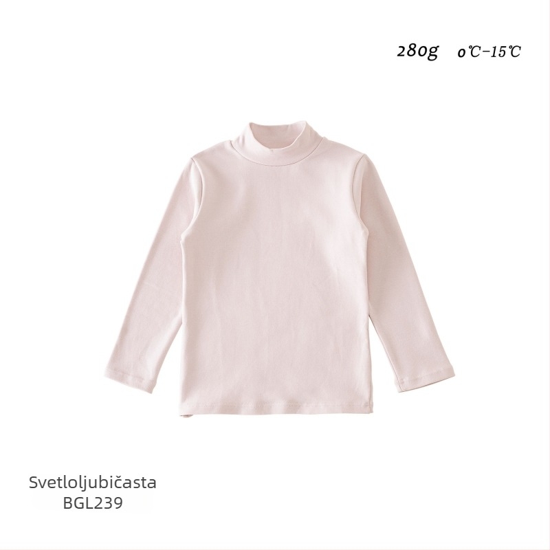 Unisex dječji pamukasti top s polu-visokim ovratnikom, jednobojan, dugi rukav, korejski stil, jesen i zima