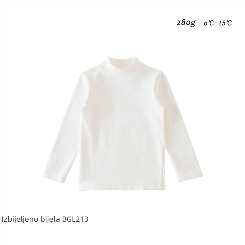 Unisex dječji pamukasti top s polu-visokim ovratnikom, jednobojan, dugi rukav, korejski stil, jesen i zima