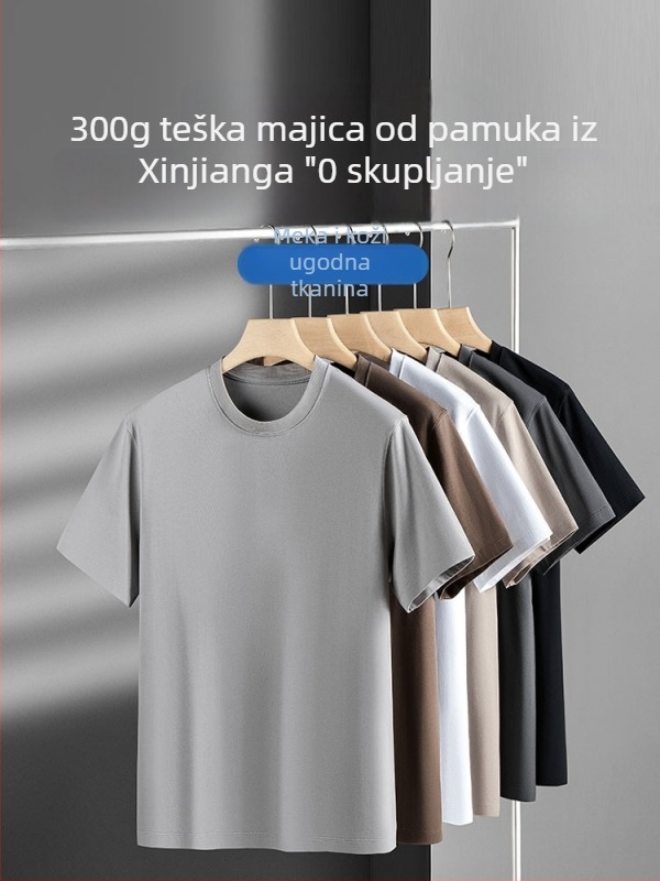 Pamukasta majica s kratkim rukavima, teška 300–350 g, za muškarce, mladićki kroj, okrugli izrez