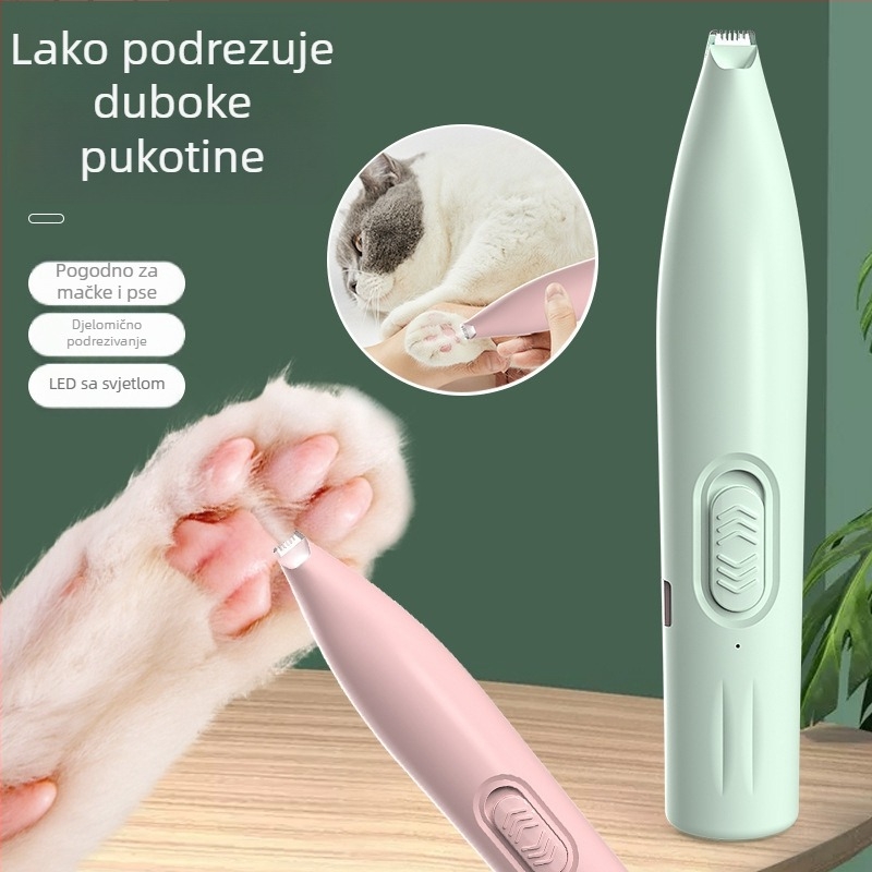 Električni uređaj za njegu dlake kućnih ljubimaca sa LED svjetlom, za mačke i pse, kućište od ABS-a i nehrđajućeg čelika
