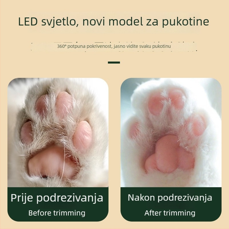 Električni uređaj za njegu dlake kućnih ljubimaca sa LED svjetlom, za mačke i pse, kućište od ABS-a i nehrđajućeg čelika