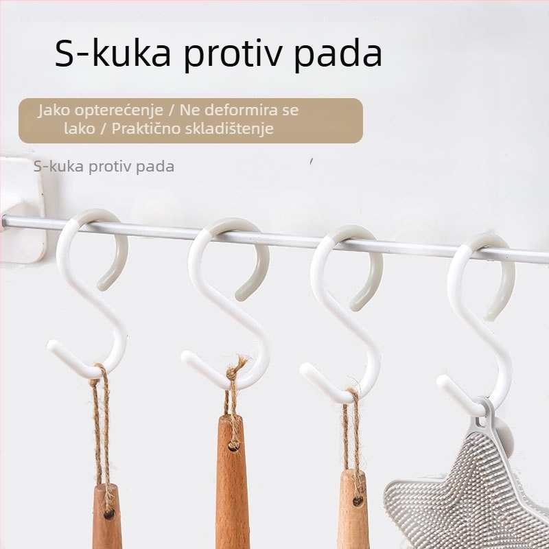 S-kuka s usisnom čašicom za ključeve, odjeću, torbe i šešire — bez bušenja, plastična, nosivost 1–3 kg