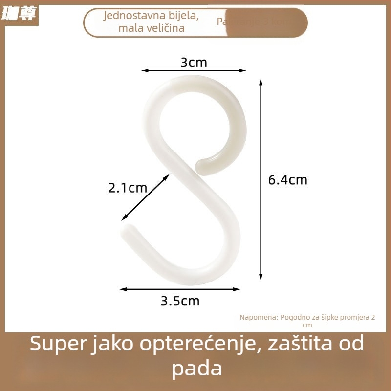 S-kuka s usisnom čašicom za ključeve, odjeću, torbe i šešire — bez bušenja, plastična, nosivost 1–3 kg