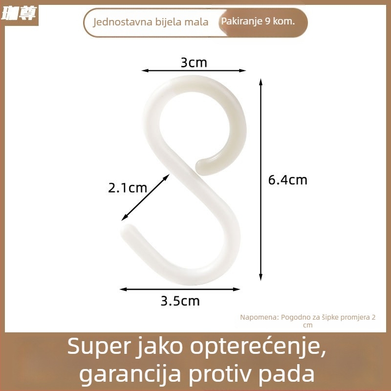 S-kuka s usisnom čašicom za ključeve, odjeću, torbe i šešire — bez bušenja, plastična, nosivost 1–3 kg