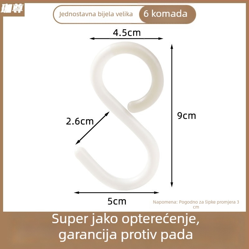 S-kuka s usisnom čašicom za ključeve, odjeću, torbe i šešire — bez bušenja, plastična, nosivost 1–3 kg