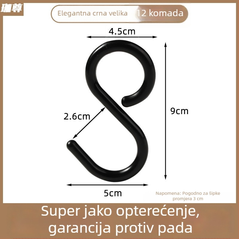 S-kuka s usisnom čašicom za ključeve, odjeću, torbe i šešire — bez bušenja, plastična, nosivost 1–3 kg