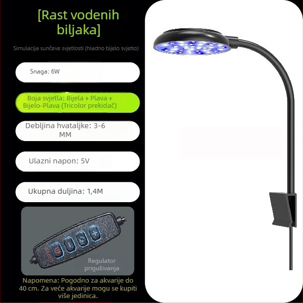 LED akvarijska svjetiljka visoke svjetline za ribe i vodene biljke, USB punjenje, vodootporna, ambijentalno osvjetljenje za prikaz