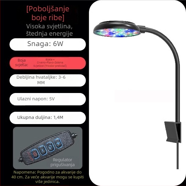 LED akvarijska svjetiljka visoke svjetline za ribe i vodene biljke, USB punjenje, vodootporna, ambijentalno osvjetljenje za prikaz