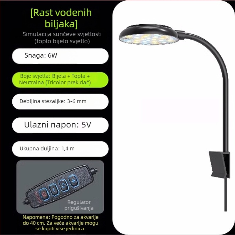LED akvarijska svjetiljka visoke svjetline za ribe i vodene biljke, USB punjenje, vodootporna, ambijentalno osvjetljenje za prikaz