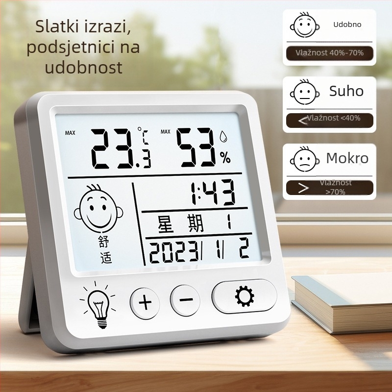 Digitalni higrometar i termometar za unutarnju upotrebu, visoka preciznost, prikaz na zidu, za dječju sobu
