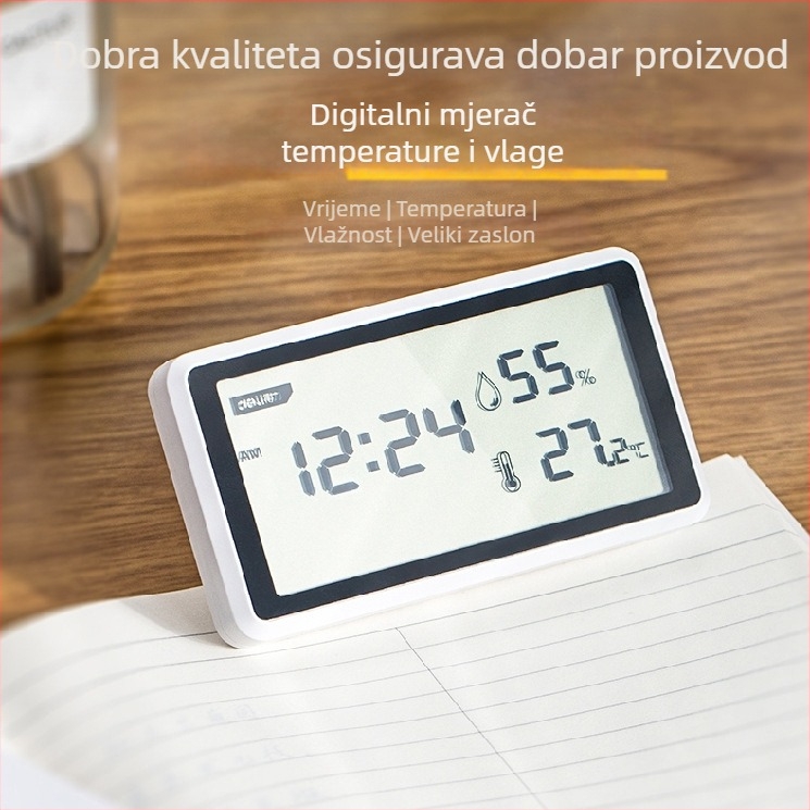 Deli mjerač temperature i vlage s velikim LCD zaslonom, unutarnji stolni model za dječju sobu, napajanje baterijama