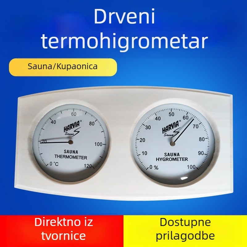 Drveni mjerač temperature i vlage za saunu i kupaonicu