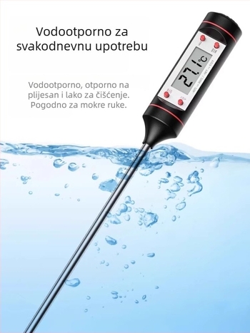 Komercijalni digitalni termometar za hranu s sondom za mjerenje temperature vode i ulja – visoka preciznost, industrijsko pečenje u kuhinji