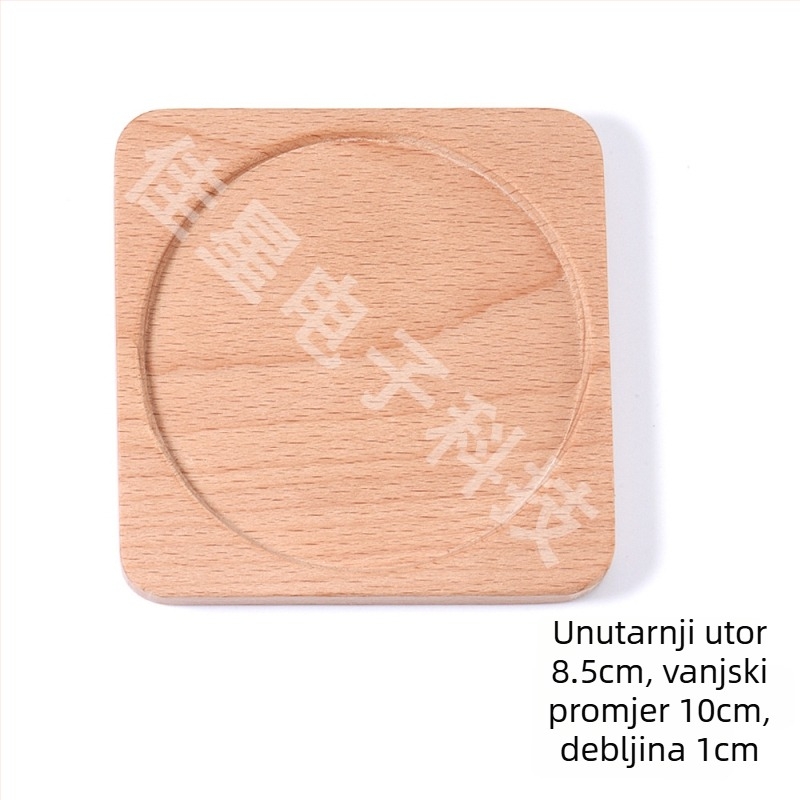 Prirodne drvene podmetače za čaše s graviranim logom, skandinavski stil, više drvenih opcija, 10×10 cm