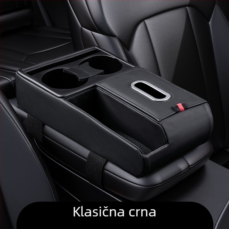 Višestruki organizator automobila od prirodnog drveta: kutija za maramice, držač čaše, pretinac za naslon za ruku i podizna podloga za pohranu