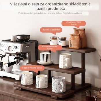 Stolna polica od orahovog drveta, 3-slojni nordijski stil, vitrina za šalice kave i čaja