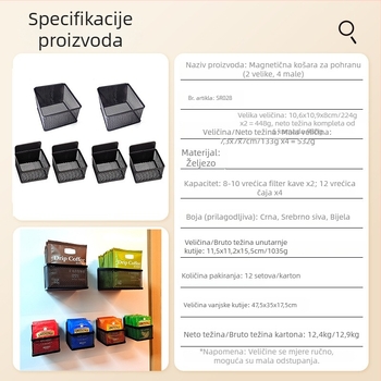 Magnetska košarica za pohranu kave s magnetskim držačem, metalni umjetnički dizajn, moderan minimalistički stil, 6-dijelni set za čajne vrećice