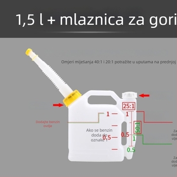 Posuda velike kapacitete za miješanje dvotaktnog ulja za lančanu pilu, kosilicu i pilu za živicu