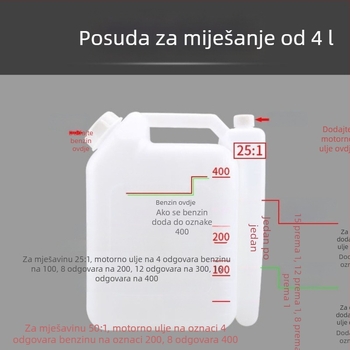 Posuda velike kapacitete za miješanje dvotaktnog ulja za lančanu pilu, kosilicu i pilu za živicu