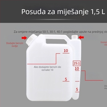 Posuda velike kapacitete za miješanje dvotaktnog ulja za lančanu pilu, kosilicu i pilu za živicu