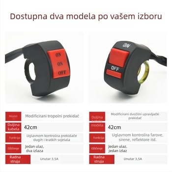 Motociklistički prilagođeni prekidač: prekidač gašenja, LED prednje svjetlo i dvostruko bljeskanje