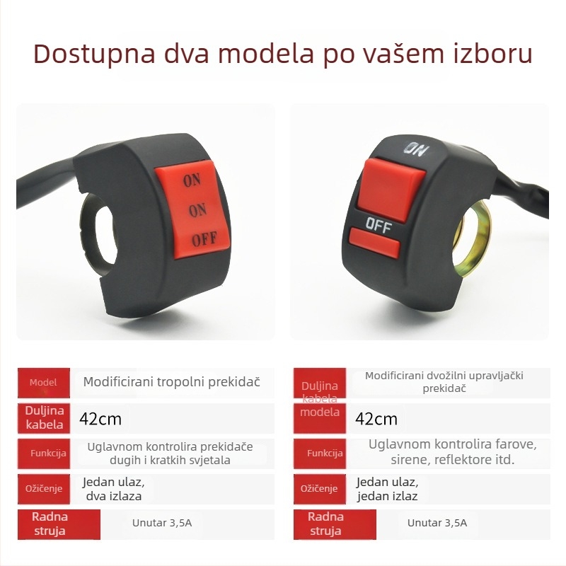 Motociklistički prilagođeni prekidač: prekidač gašenja, LED prednje svjetlo i dvostruko bljeskanje