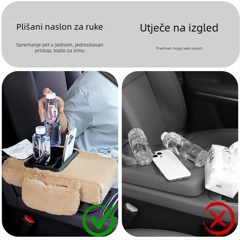 Višenamjenski organizator za auto s držačem za čašu i džepom za telefon – plišani, udoban auto skladišni prostor