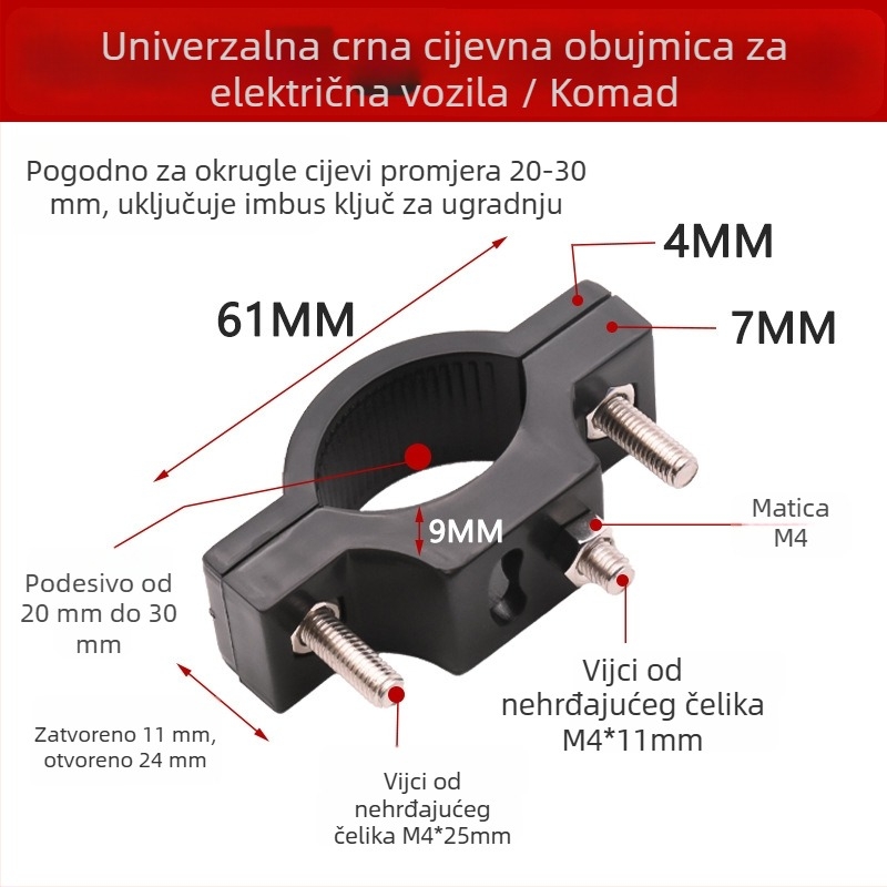 Držač cijevi za montiranje svjetla na električni motocikl, univerzalni nosač cijevi za modifikaciju svjetla, držač cijevi upravljača i odbojnika