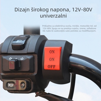Mogelon prekidač svjetla za električni motocikl, trostupanjski ON/OFF prekidač za kratko/daleko svjetlo, LED spot na ručici upravljača