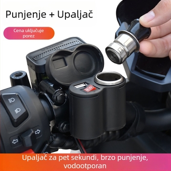 USB punjač za mobitel na upravljaču motocikla i 12V vodootporni priključak za upaljač