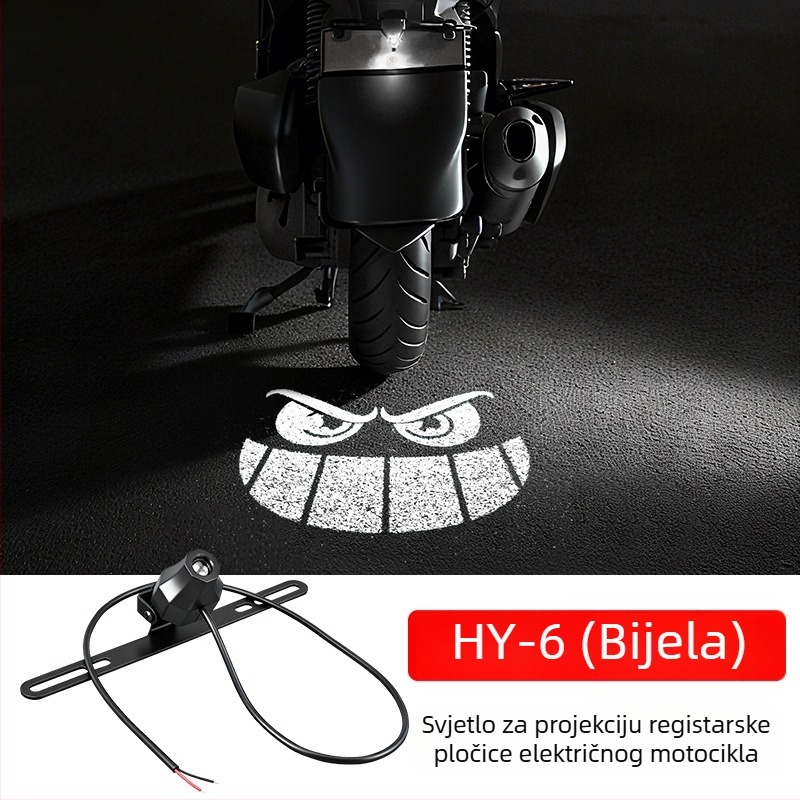 Univerzalno projektorsko svjetlo za registarsku pločicu električnog motocikla — visoka svjetlina, upozoravajuće svjetlo s izrazom đavla