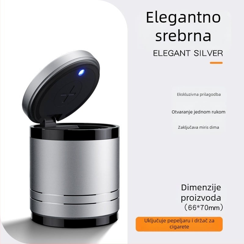 Pametni automobilni pepeljara s poklopcem i svjetlom, višenamjenski personalizirani pepeljar za automobil