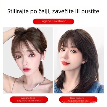 Topper za vrh glave od pravih vlasi, pokriva sijedu kosu, volumen na krošnji, ravne šiške, za žene