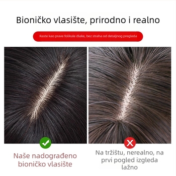 Topper za vrh glave od pravih vlasi, pokriva sijedu kosu, volumen na krošnji, ravne šiške, za žene