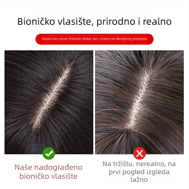 Topper za vrh glave od pravih vlasi, pokriva sijedu kosu, volumen na krošnji, ravne šiške, za žene