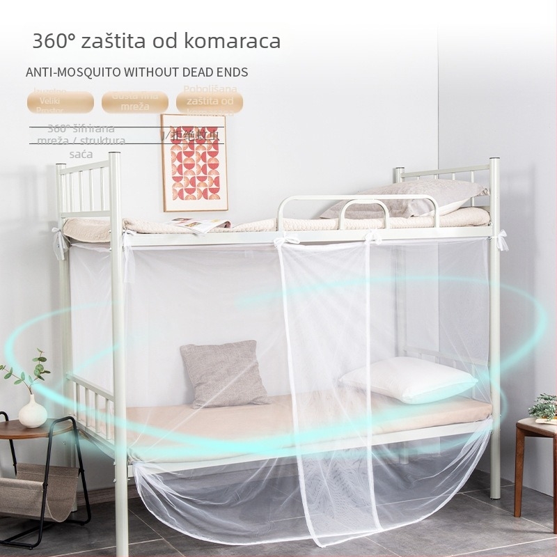 Komar mreža za studentski dom, za katni krevet, bez montaže, s dvostrukim vratima i zatvaračem, zaštita od prašine