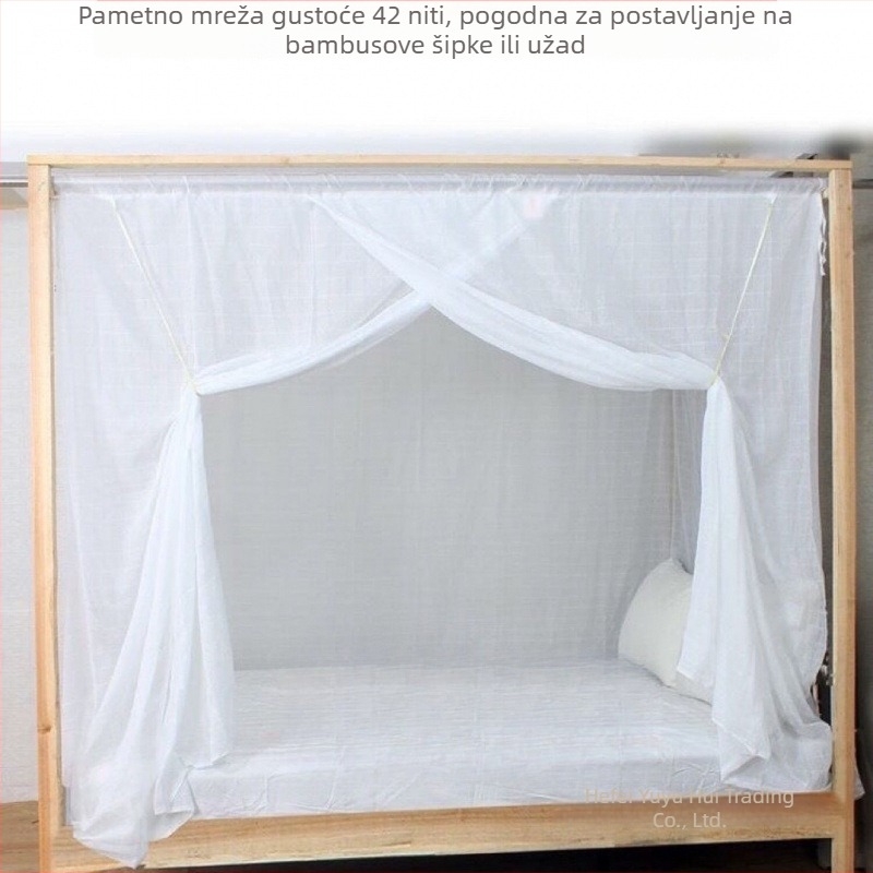 Pamukasta mreža protiv komaraca, dvostruko ojačana, starinski stil, s jednom vratima, otporna na prašinu, s bambusovim štapićem i konopom
