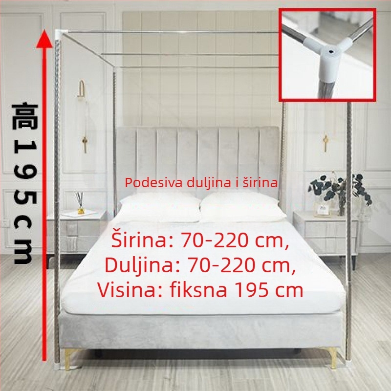 Nerđajući čelični držač mreže protiv komaraca za krevete, pribor za krevne šipke 1,0 m, 1,5 m i 1,8 m, ojačani T spoj