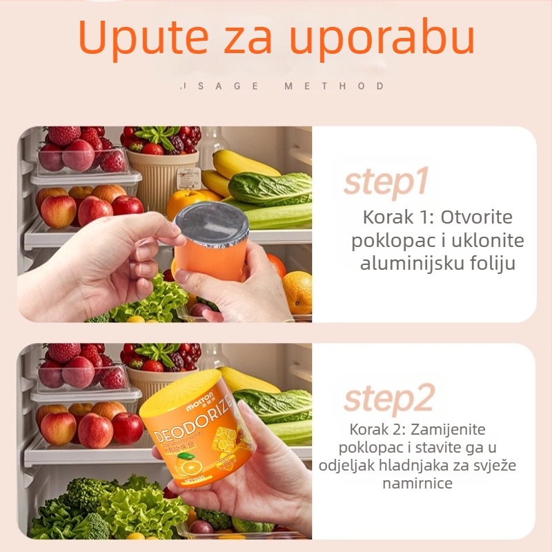 Dezodorizant za hladnjak s aktivnim ugljem i biljnim ekstraktima, uklanjanje mirisa, pročišćavanje, miris naranče, 150 g