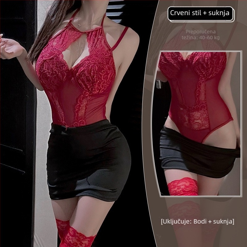 Seksi ženski bodi s halter izrezom, plus veličina, čipkasti prozirni paneli, uski kroj, preko glave
